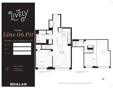A6PH Floor Plan at The Lively, Jersey City, 07302